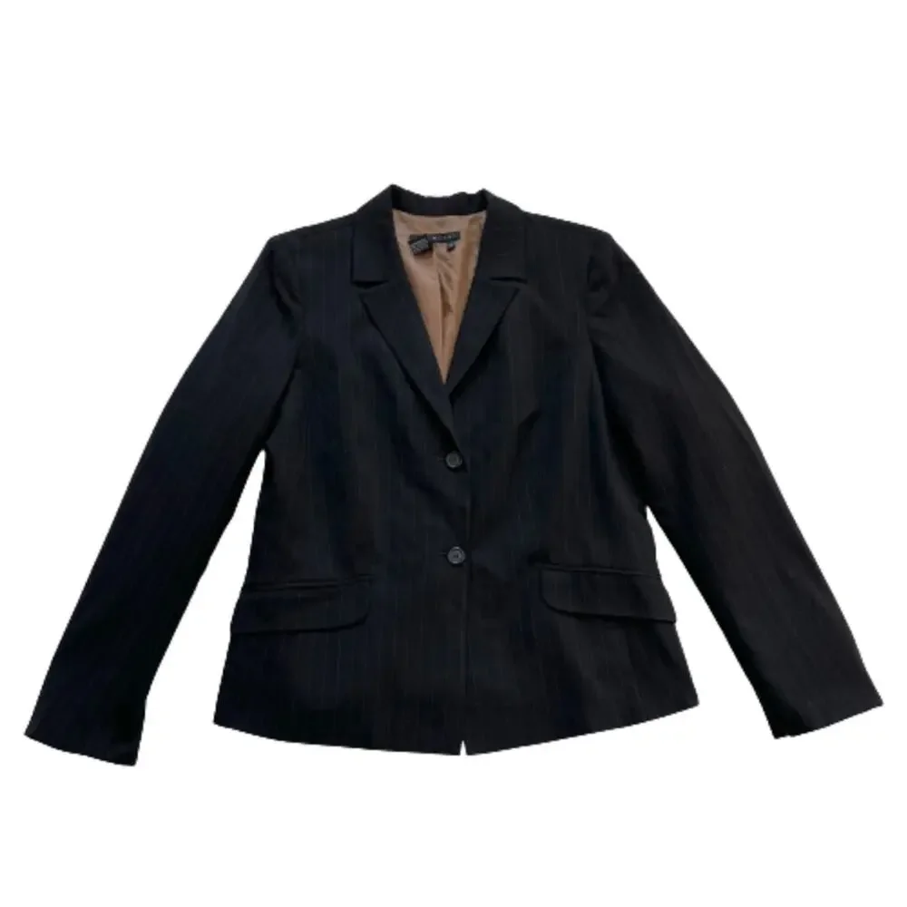 Parellel Blazer Jacket Black Brown Pinstriped Button Front Career Office Size 14